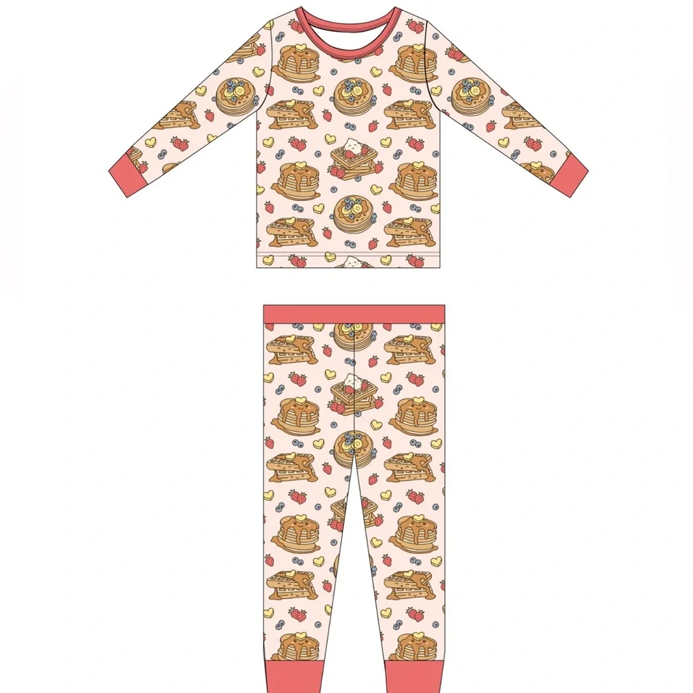 Toast + Jams Bamboo Pink Waffly Cute Pajama Set 7/8 years